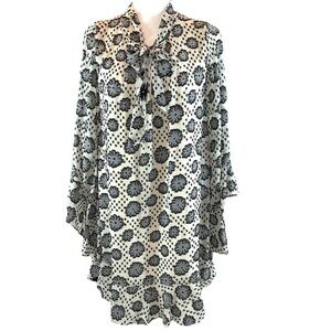 Max Sudio London sz S “Sylvia” ivory w black floral daisy 3/4 flare sleeve dress